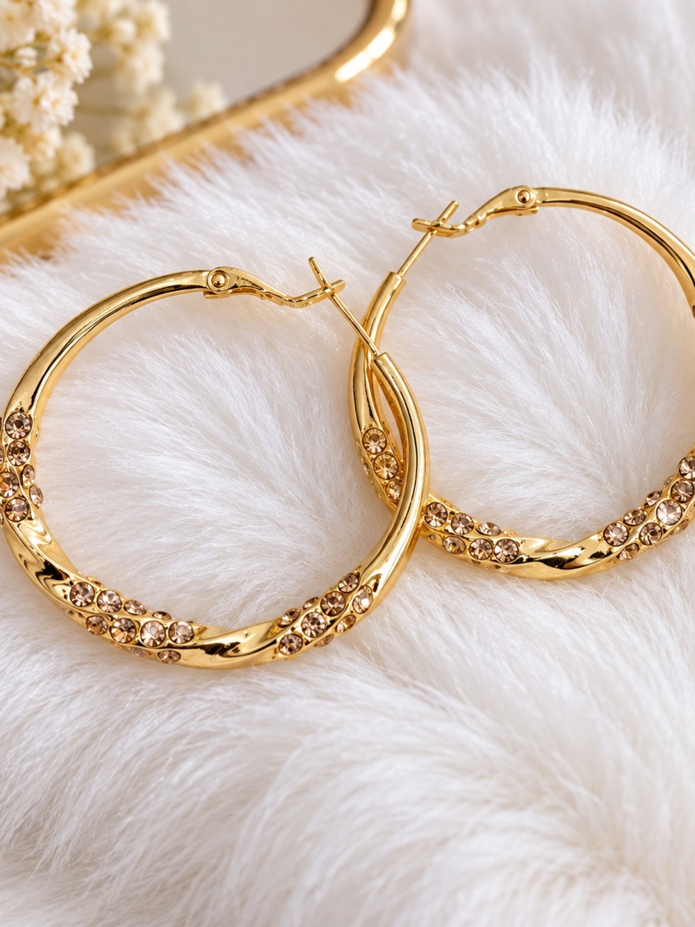 Gold Crystal-Accented Hoop Earrings for Women